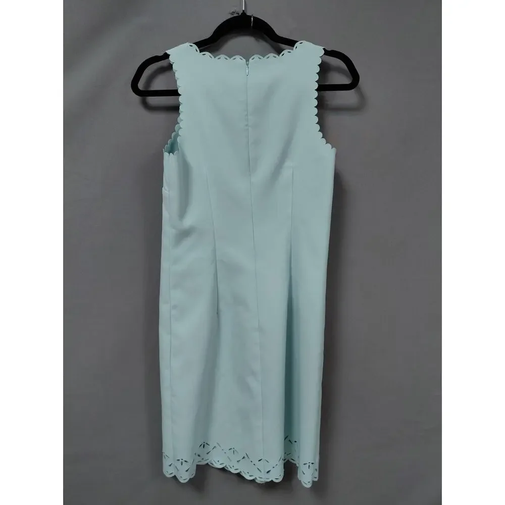 J.Crew Light Blue Laser Cut Scalloped Sleeveless Sheath Dress Women Size 00